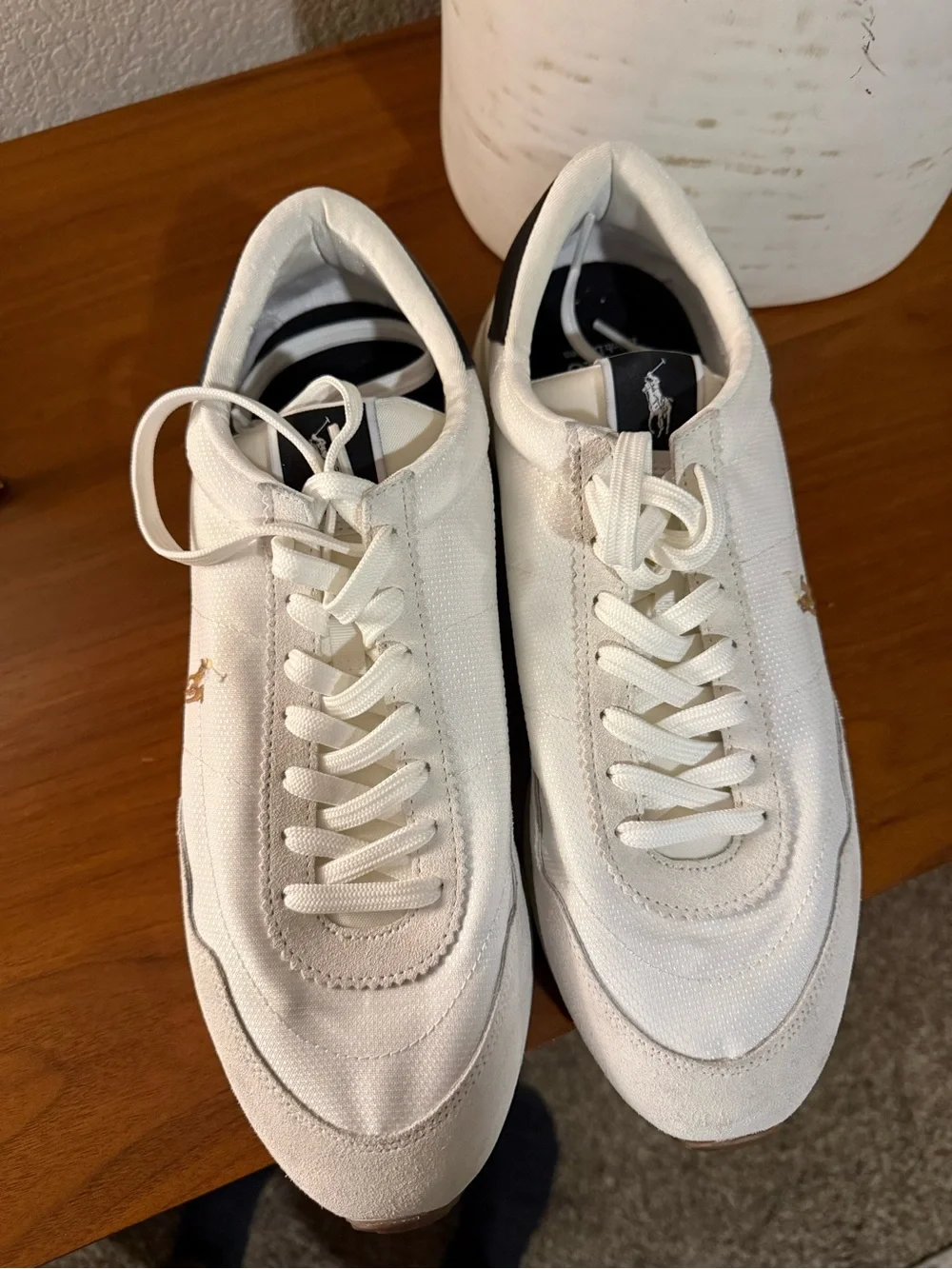 Polo by Ralph Lauren White & Black Low-Top Mesh Suede Sneakers